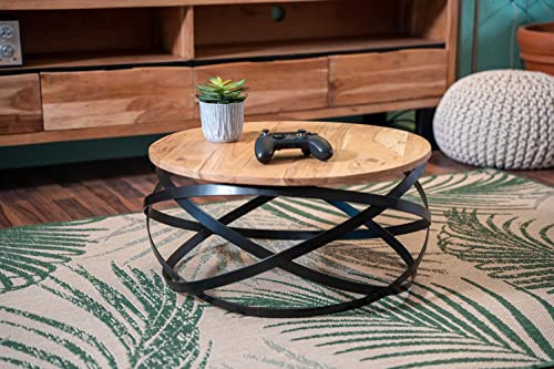 SAM Couchtisch Allison, Akazienholz massiv + naturfarben, 60x60x30 cm | runder Sofatisch mit schwarzem Metallgestell, Industrial-Design