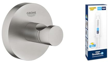 GROHE Start - Bademantelhaken + Kleber (Material: Metall, verdeckte Befestigung, zum Kleben oder Bohren), supersteel, 41173DC0