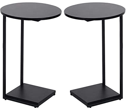 HDANI C-format sidobord set om 2, runt soffbord soffbord sängbord laptopbord, metallram, träplatta, soffbord för vardagsrum sovrum, 40 x 40 x 60 cm, svart