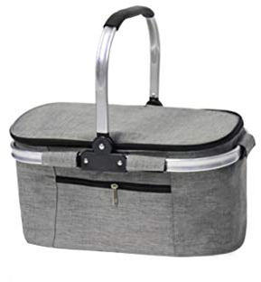 Picknicktaschen Tragbare Kühltasche Picknickkorb, isolierter starker Aluminiumrahmen, Einkaufstasche Picknick mit Aluminiumgriff für Reisen, Einkaufen, Reisen, Camping (Farbe: Blau) (Grau)