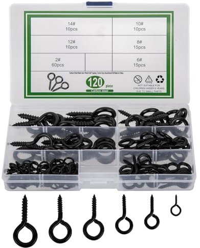 Jttxiu 120 Pezzi Bulloni a Occhiello, Occhio Bulloni Ganci Avvitabili con Filettatura, Viti a Occhiello, Ganci a Vite per Legno, Artigianato, Mobili (nero)