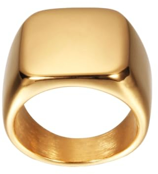 Bishilin Männer Ringe Edelstahl Gold, Herren Ring Personalisiert 18MM Quadrat Siegelring Freundschaftsring Hochzeit Ringe Nickelfrei Größe 67 (21.3)