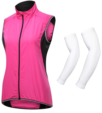Chaleco de Ciclismo Impermeable a Prueba de Lluvia Chaleco de Advertencia con Cuello Alto para Mujer Chaqueta Softshell Reflectante para Correr Chaleco sin Mangas Transpirable protección,Pink-XL