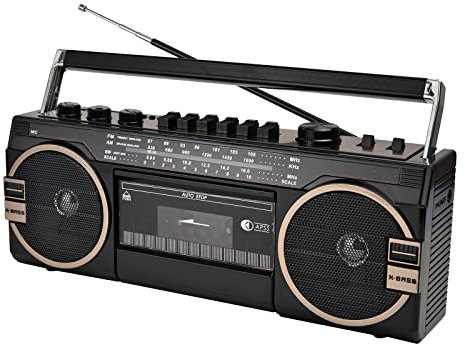 Boombox Bluetooth portátil retro con reproductor de casete y reproducción de tarjeta TF USB, altavoz estéreo clásico de los años 80, grabadora de música, altavoces Bluetooth 5.0