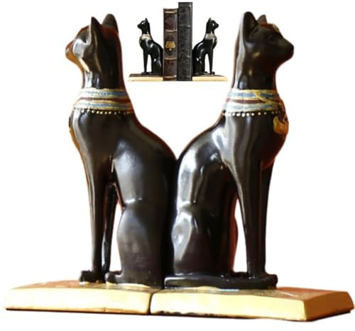 Zghhc 2 Stück Katzen-buchstütze Aus Kunstharz, Dekorative Buchstützen, Alte Ägyptische Katze, Desktop-Dekoration, Bücherregal, Büro, Buchstütze, Schallwand, Kunst, Buchstütze, Heimdekoration