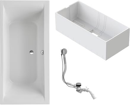 Schulte Badewanne Onda 180x80 cm, Komplett inkl. Wannenträger und Ablauf, aus hochwertigem Acryl in Weiß glänzend