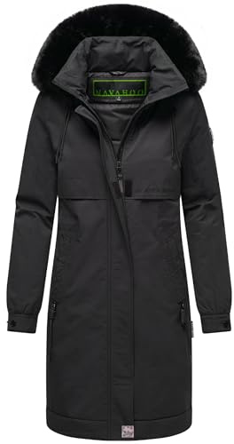 Navahoo Damen Mantel lange warme Winterjacke mit Kunstfell und Kapuze (beides abnehmbar) Kaltwetterretter 14 XS-6XL