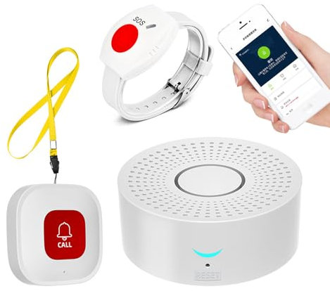 Pulsante di emergenza per anziani chiamata di emergenza senza fili, pulsante di emergenza interno, compatibile con Tuya Smart/Smart Life, (supporta Wi-Fi 2.4 GHz), WiFi Smart SOS Smart Alarm Set