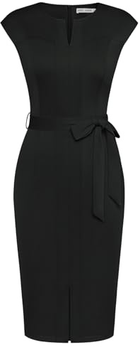 GRACE KARIN Damen Cocktailkleid Elegant Rundhal Wickelkleid Cap Sleeve Formelle Business Kleid mit Gürtel