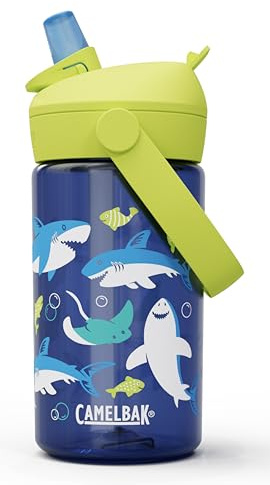 CamelBak Thrive Flip Straw Kids Water Bottle with Bite Valve, Tritan Renew Design for School and Travel, 14oz, Sharks and Rays
