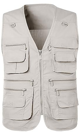 Herren-Angelweste, Outdoor-Weste für Herren, mehrere Taschen, Arbeit, Safari, Reisen, Fotografie, atmungsaktiv, leicht, für alle Jahreszeiten geeignet, dünne Abschnitte, beige, 4XL
