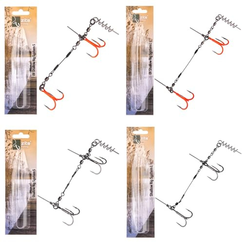 Zite Fishing Shallow Rig Screw-In Hechtsysteme Größe S 9cm & L 13 cm | Fertigmontage teils UV-Aktives Drillingssystem Raubfischangeln | Flachwasser Gummifische 15-26cm | Gummifischsystem Hecht