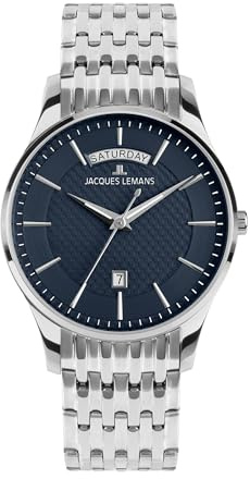 JACQUES LEMANS - Armbanduhr Date London - Quartz Uhrwerk - Gehäusedicke: 8 mm - Gehäusebreite: 40 mm - Edelstahl - Blue - 5 ATM