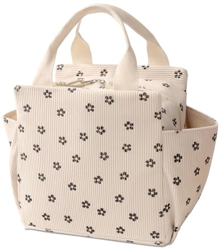 Veki Sac à déjeuner isotherme pour femmes et filles – Grand sac fourre-tout en velours côtelé – Organisateur de déjeuner isotherme de 12 L – Boîte à déjeuner étanche pour le travail, les pique-niques