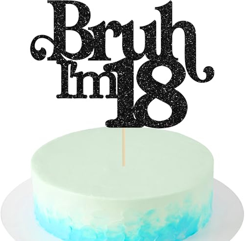 Gyufise 1 Pack Bruh I'm 18 Cake Topper Glitter Oh Yeah It's My 18 Birthday Cake Pick Dude Bro I'm 18 Fabulous Cake Decorations for Cheers to 18 Years Happy 18th Birthday Party Supplies Black