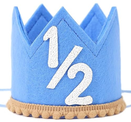 Dszemie Chapeau demi-anniversaire, chapeau bleu pour bébé, demi-couronne d'anniversaire, chapeau classique 1/2 anniversaire pour fête de six mois, pour bébé fille ou garçon, chapeau couronne à