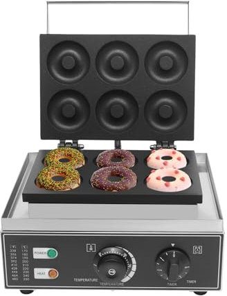 MJMLUCK Macchina per Waffle e Ciambelle Commerciale da 110 V, Macchina per Ciambelle elettrica a 6 Fori, Macchina per Ciambelle Antiaderente per Uso Domestico e Commerciale