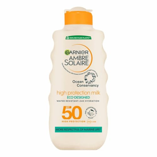 Garnier Ambre Solaire Latte Solare Ocean SPF 50 – Protezione Alta – Resistente all’Acqua – Formula Eco-Designed – 200 ml (1 Unità)