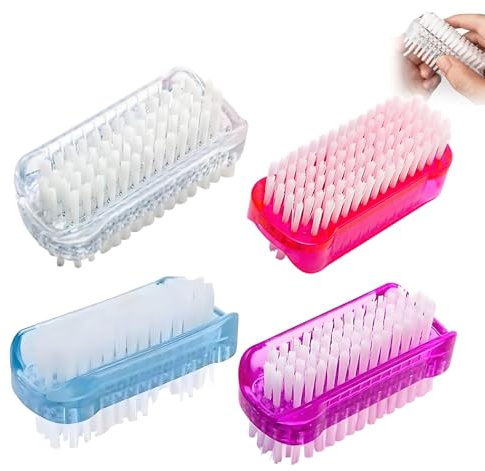 Hsyadazi Lot de 4 brosses à ongles double face - Brosse de lavage à la main avec poils durs et doux - Brosse hygiénique transparente pour le nettoyage des mains et des ongles (4 couleurs)