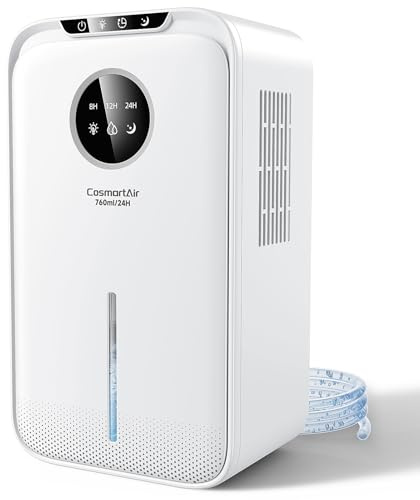 Deumidificatore Casa Muffa,2500ML Deumidificatore Portatile Con Tubo,Smart Silenzioso,Timing 24H,Spegnimento Automatico,LED 7 colorati,760ml/giorno Per la Casa,Bagno Cabina Armadio