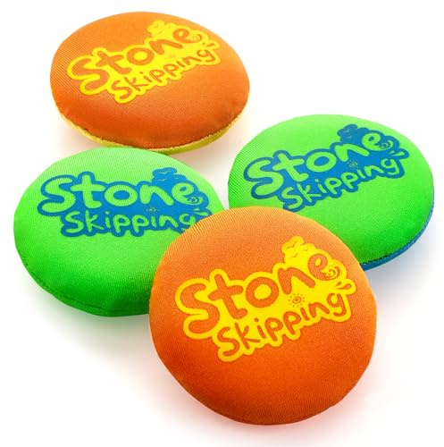 LETREEN Water Stone Skipping Discs Set 4 Pack – Fun Pool Toys for Kids All Ages – Water Bouncing Skip Ball Toy for Boys & Girls – Best Games Gifts with Your Friends & Family at the Beach, Lake or Pool