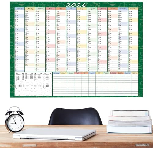 Väggkalender 2026, bred storlek 74 x 51 cm med påminnelsetiketter - månadskalender | för studier, sport, arbete, semester