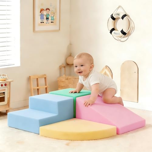 FURUISEN Climbing Toys for Toddlers 1-3, 4-Piece Soft Indoor Play Gym for Kids, Toddler Playtime Corner Climber Indoor Foam Play Gym for Climbing Crawling and Sliding,Foam Climb Blocks for Baby