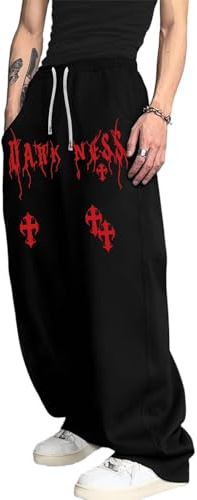 xueneige Y2K Pantaloni Larghi Palestra Uomo Gotico Pantaloni Tuta Uomo Baggy - Pantaloni Jogging a Gamba Larga Casual Sportivi Orlo Aperto con Tasche