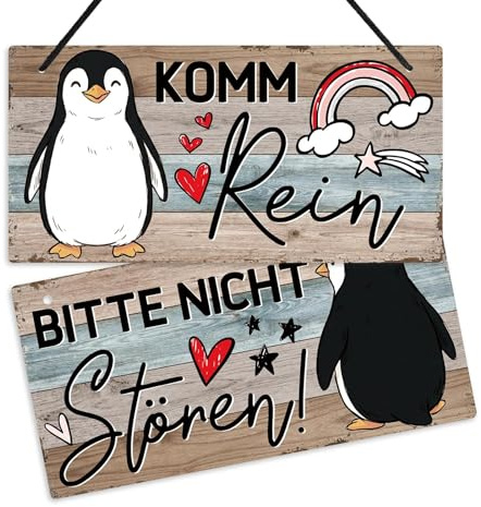 Putuo Decor Türschild Bitte Nicht stören/Komm rein – Beidseitiges PVC Türschild mit Pinguin-Motiv für Kinderzimmer Büro Schlafzimmer 20x30cm Braun