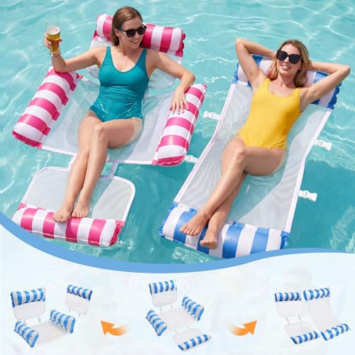 IEEILULU 5-in-1 Wasserhängematte mit Netz, 2 Stück Luftmatratze Pool Erwachsene, Aufblasbare Pool Hängematte mit 4 Luftkammern für Erwachsene für Reisen, Schwimmbad und Garten