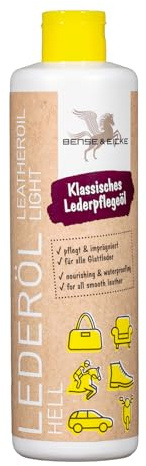 Bense & Eicke Lederöl hell - farbloses Pflegeöl für Glattleder, Macht Leder weich und geschmeidig, nährt und bietet Schutz vor Nässe, für Sattel, Schuhe, Motorradkleidung, Auto, Möbel, 500 ml