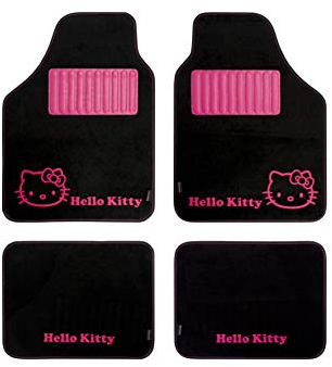 Hello Kitty Lot de 4 Tapis de Voiture antidérapants Noirs de Haute qualité Tapis de Moquette de Haute qualité avec Le Design Universel et Lavable, Auto, Noir