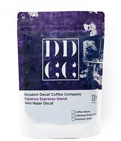 Decaffeinated Strongest Dark Roast Ground Coffee 227g - Ideal for French Press Cafetiere Filter Drip V60 Aeropress - Espresso Roast - Swiss Water Decaf - Decadent Decaf - 227g