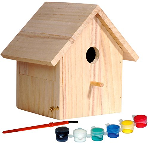 dobar® 22368FSC Nistkasten Bastel-Set - Nistkasten zum Selberbauen und Bemalen - Nisthilfe Bausatz für Wildvögel im DIY-Set - Kleiner Meisenkasten Massivholz inklusive Mal-Set - 17,5 x 15,5 x 20,5 cm