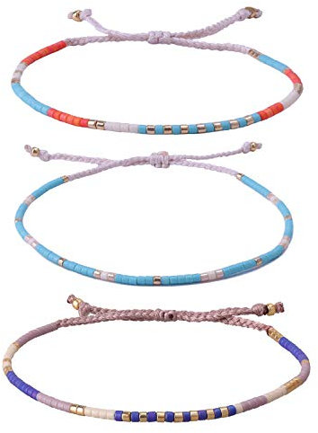 KELITCH 3 Stücke Perlenarmbänder Farbe Miyuki Perlen Charm Freundschaftsarmbänder Handgefertigte verstellbare Armbänder für Frauen Mädchen (028)