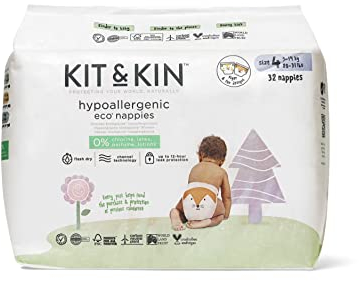 Kit & Kin Premium Öko-Windeln Größe 4 (9-14 kg) 128 Windeln, Pflanzliche & Hypoallergene Babywindeln, Zuverlässiger Auslaufschutz, Vegan & Tierversuchsfrei