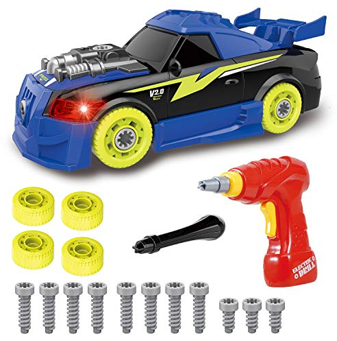 Pup Go Take Apart Toy Racing Car, 2 In 1 Easy Build Your Own Car, Drill and Power Tools, Gifts Present Children Age 3+, Construction Building Toys for Boy Kids (4 Spare Screws Included)