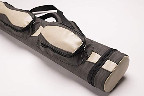 CUEL Billard-Köcher Suede Grey 2/4 für Pool-Billard-Queues, aus Kunst-Wildleder, mit Schultergurt, Tragegriff und Zwei Seitentaschen für Billardzubehör
