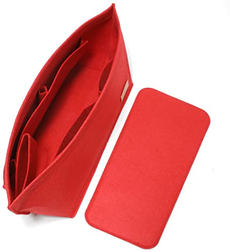 Doxo Organizador de fieltro para bolsos y moldeador de base, organizador de bolso grande con bolsa con cremallera para Speedy and Neverfull MM (combinación roja)