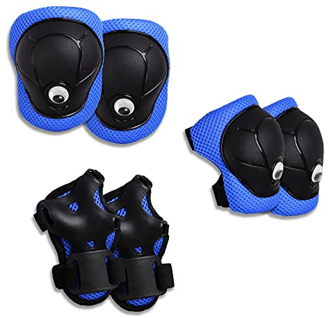 Crazy Safety Ginocchiere, Gomitiere e Parapolsi per Bambini 2-8 Anni | Set di Protezioni MTB, Skateboard, Monopattino e Pattini a Rotelle | Attrezzatura Protettiva Completa (Blu)