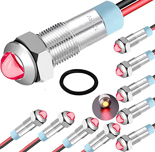 RUNCCI-YUN 10 pezzi 12V-24V 6mm LED Pannello Pilota Cruscotto Spia Indicatore Lampada Auto Furgone Barca Indicatore Luminoso Lampada Pilota Cruscotto Lampadine Direzionale(Rosso)