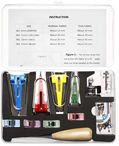 cuteDIY Schrägbandformer Set Schrägbinder Nähfuß 25mm 18mm 12mm 6mm Stoffklammern