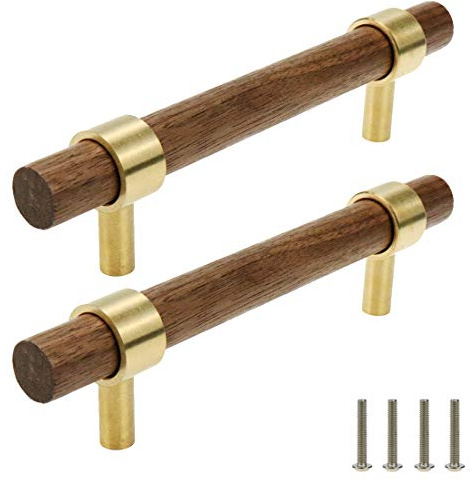 Tsnamay Drawer 5.51/140mm Pulls Brass Walnut Kitchen Wardrobe Cabinet Hardware Pull Handle with Screw, 2Pcs