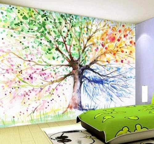 Handgemaltes vier Jahreszeiten großer Baum moderne Tapete für Wohnzimmer Schlafzimmer TV Wand Dekor Tapeten Wohnkultur fototapete 3d effekt Wohnzimmer Schlafzimmer kinderzimmer-350cm×256cm