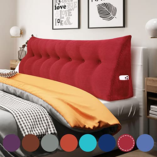 Johnear Keilkissen Lesekissen für Bett und Sofa Lehnenkissen, Rückenkissen Kopfteil Bett Rückenlehne Großes Dreieckiges Lendenkissen （Rot, 200cm）