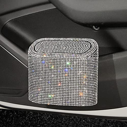 Bling Bling Mülleimer mit Deckel für Auto, Klein Kfz Abfallbehälter Wasserdicht Abfalleimer Diamant Glitzer Kristall Auto-Becherhalter Papierkorb Aufbewahrungsbox Tasche Organizer in Konsole Tür