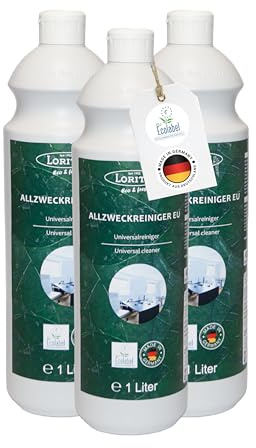 Lorito Allzweckreiniger Konzentrat 3 x 1L | Allesreiniger zertifiziert mit dem EU-Ecolabel, Reinigungsmittel für Edelstahl, Fliesen, Laminat und PVC, Made in Germany