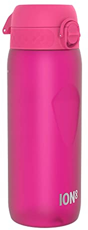 Ion8 Sports Water Bottle, 750 ml/24 oz, Leak Proof, Easy to Open, Secure Lock, Dishwasher Safe, BPA Free, Flip Cover, Carry Handle, Soft Touch Contoured Grip, Easy Clean, Odour Free, Pink