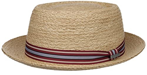 Stetson Terlaco Pork Pie Raffia Hut Herren Damen Hut aus 100% Stroh Garniturband UV-Schutzfaktor 40+ Frühjahr Sommer Natur XXL (62-63 cm)