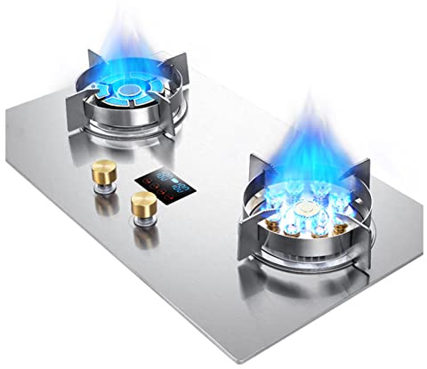 Gas Stove Cooktop,30 Inches Stainless Steel Cooktop Double Burner, Desktop and Recessed Installation Suitable for Kitchen and Camping Rvs,5.2/7.2KW Double Stove (Color : A, Size : LPG)